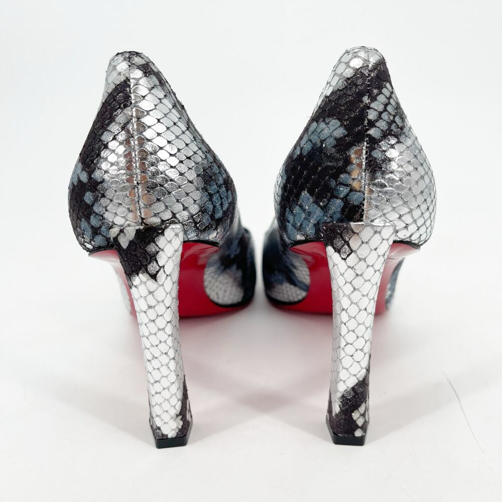 Christian Louboutin Condora 85 Silver Snake Embossed Pointed Toe Pumps EU 38.5 - Picture 8 of 10